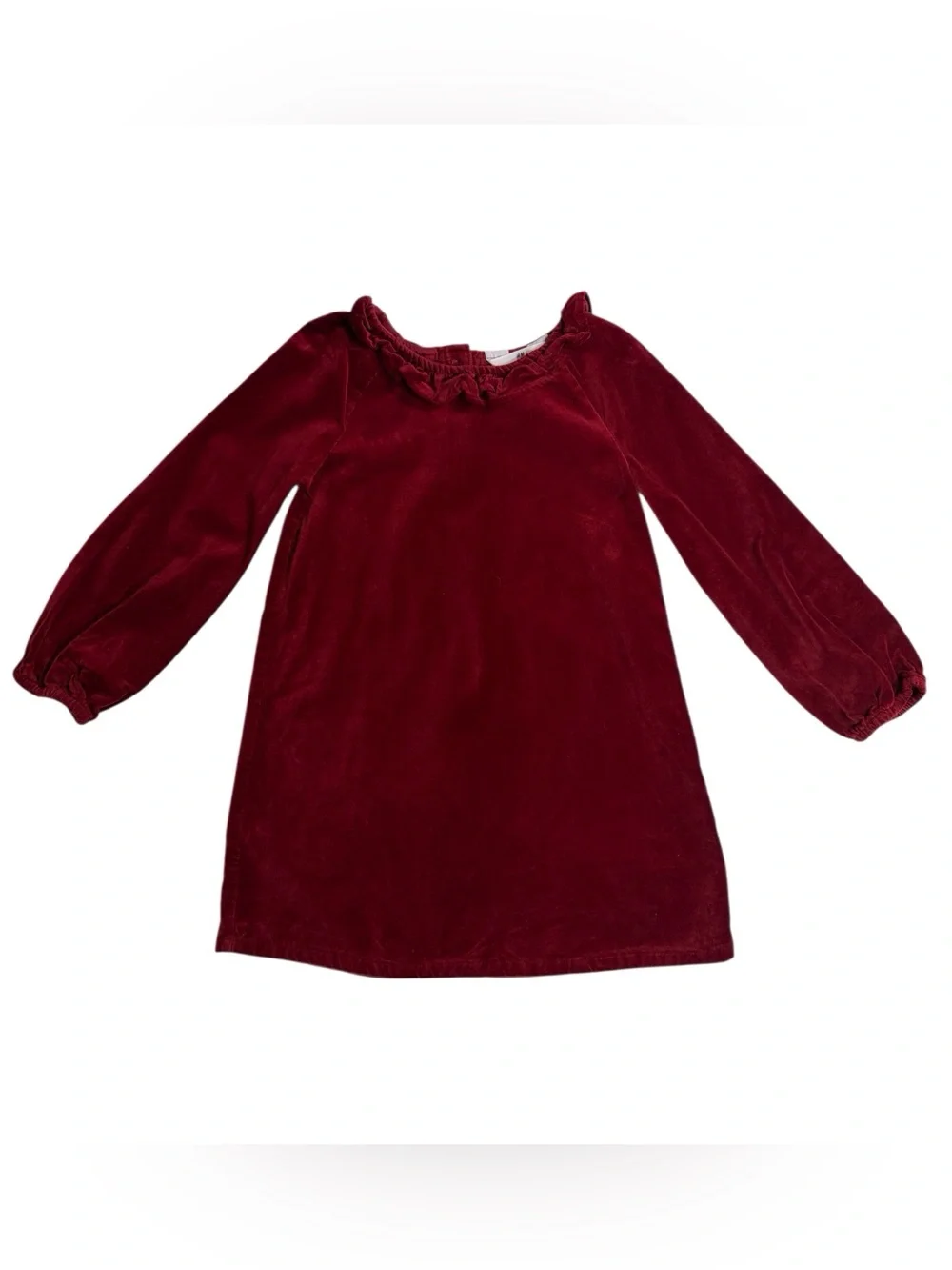 H & M Girls Red Velvet Long Sleeve A line Dress w/ruffle neckline size girls 6X